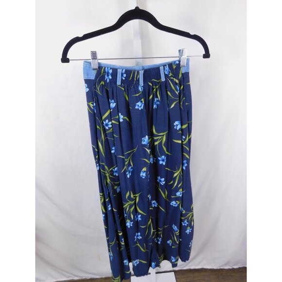 Capacity Skirt Womens Medium Blue Floral Button Front Chambray Waist Boho Midi - Picture 6 of 12